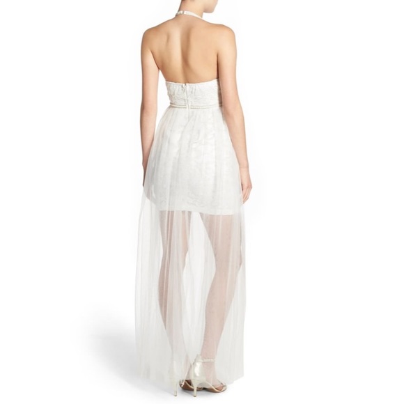 new ✶ Barefoot Bride ✶ Ethereal Pearl Trim Halter Lace Gown ✶ Ivory Size Medium - Picture 7 of 14